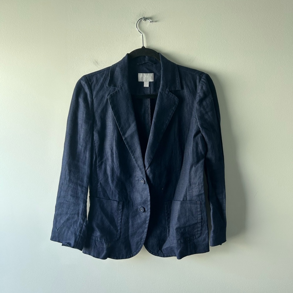 Pure Collection navy blue 100% linen lightweight blazer jacket